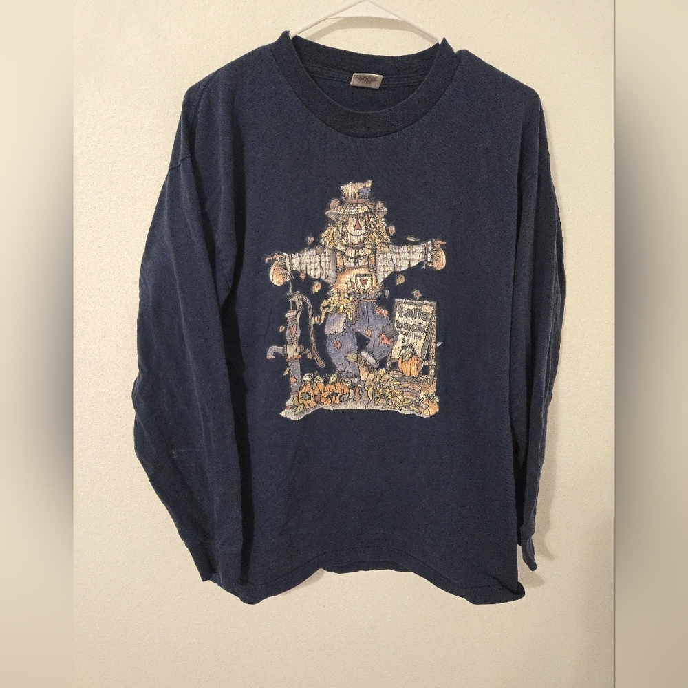 Vintage Fall Scarecrow Sweatshirt Mens Large Halloween Autumn Pullover Pumpkin